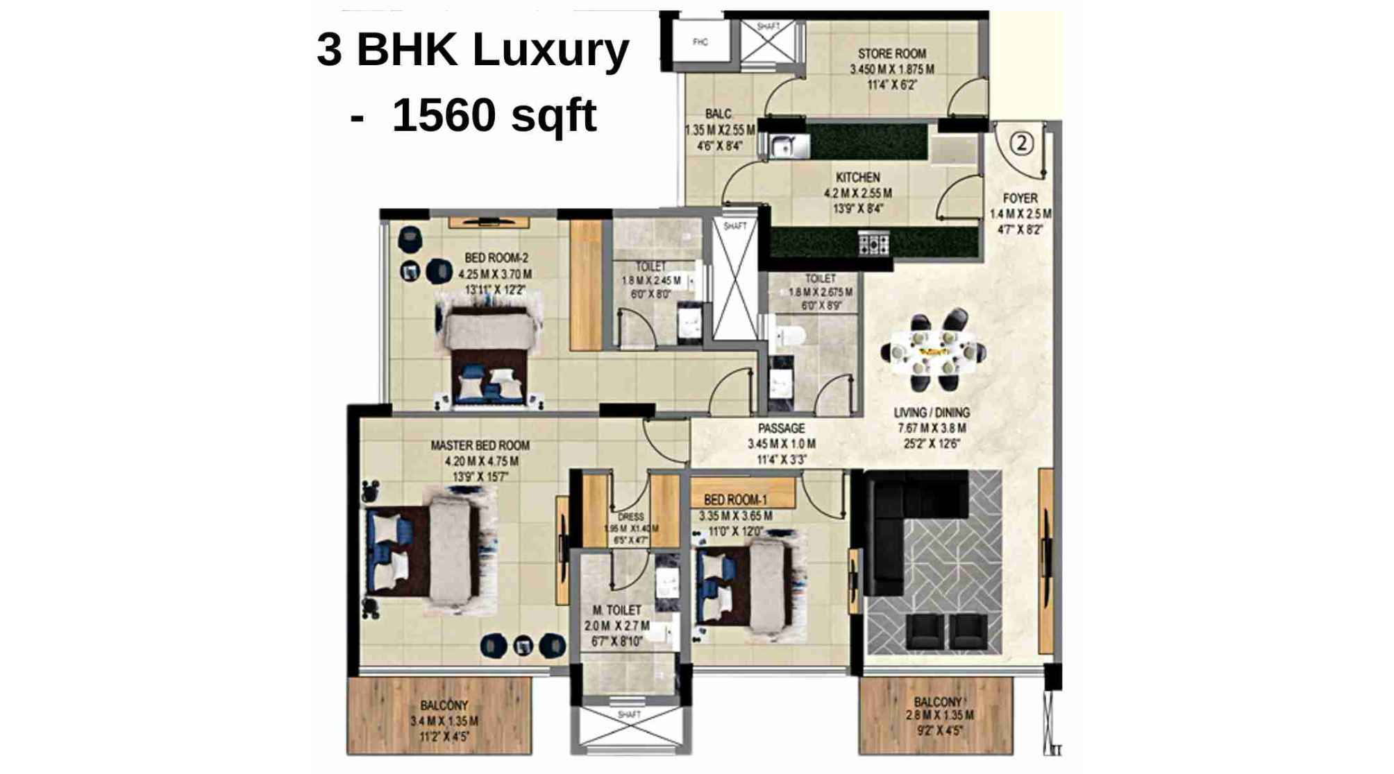 9PBR-Floor-Plan-B1-3-BHK-Luxury-1560-sqft