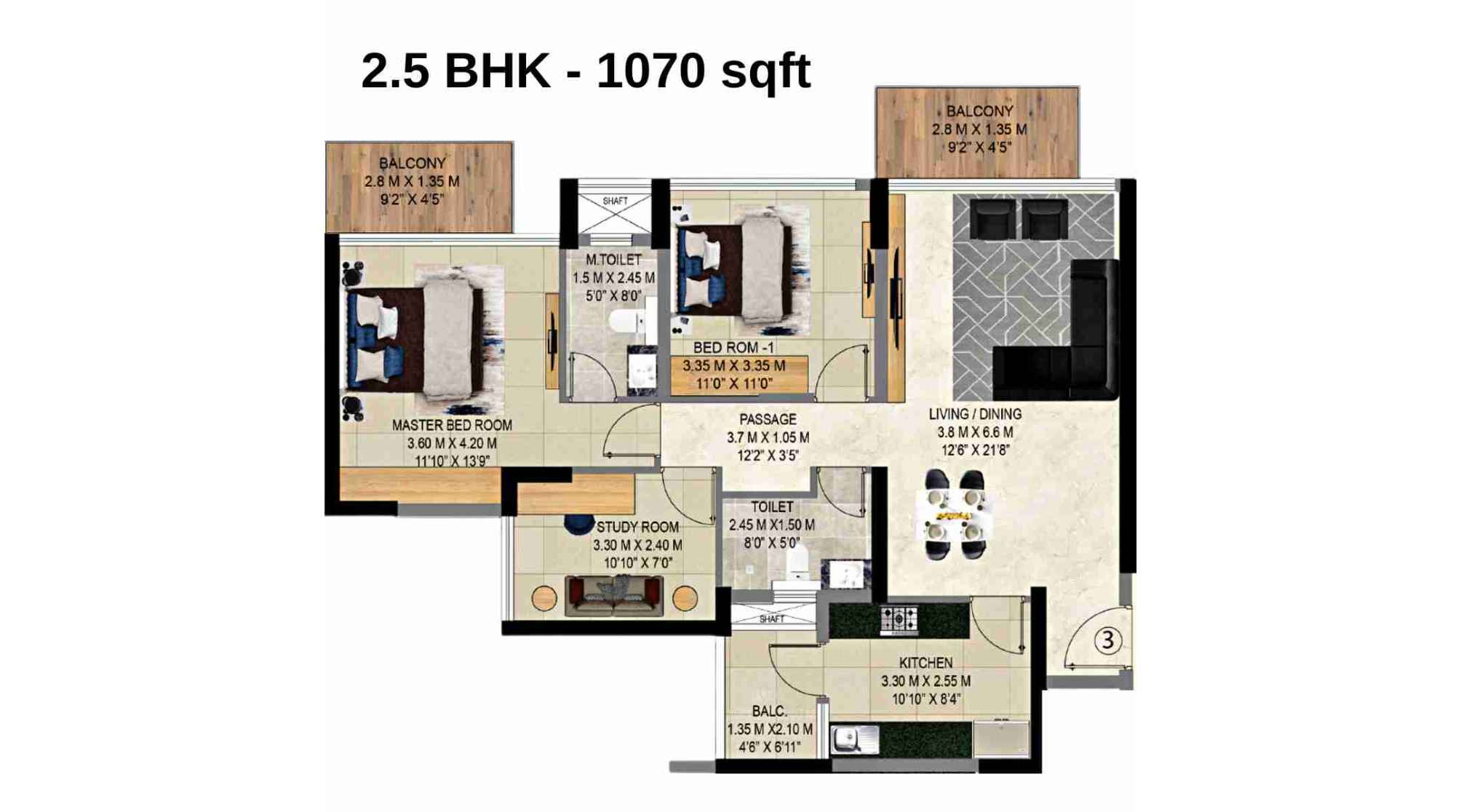9PBR-Floor-Plan-B2-2.5-BHK-1070-sqft