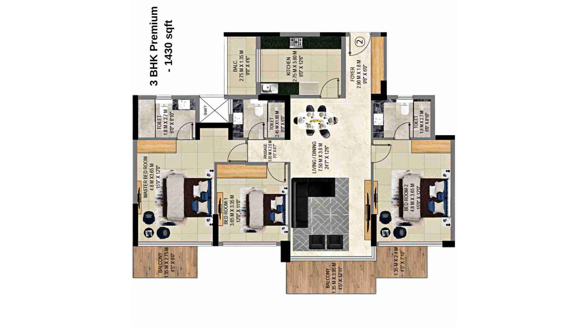 9PBR-Floor-Plan-C1-3-BHK-Premium-1430-Sqft