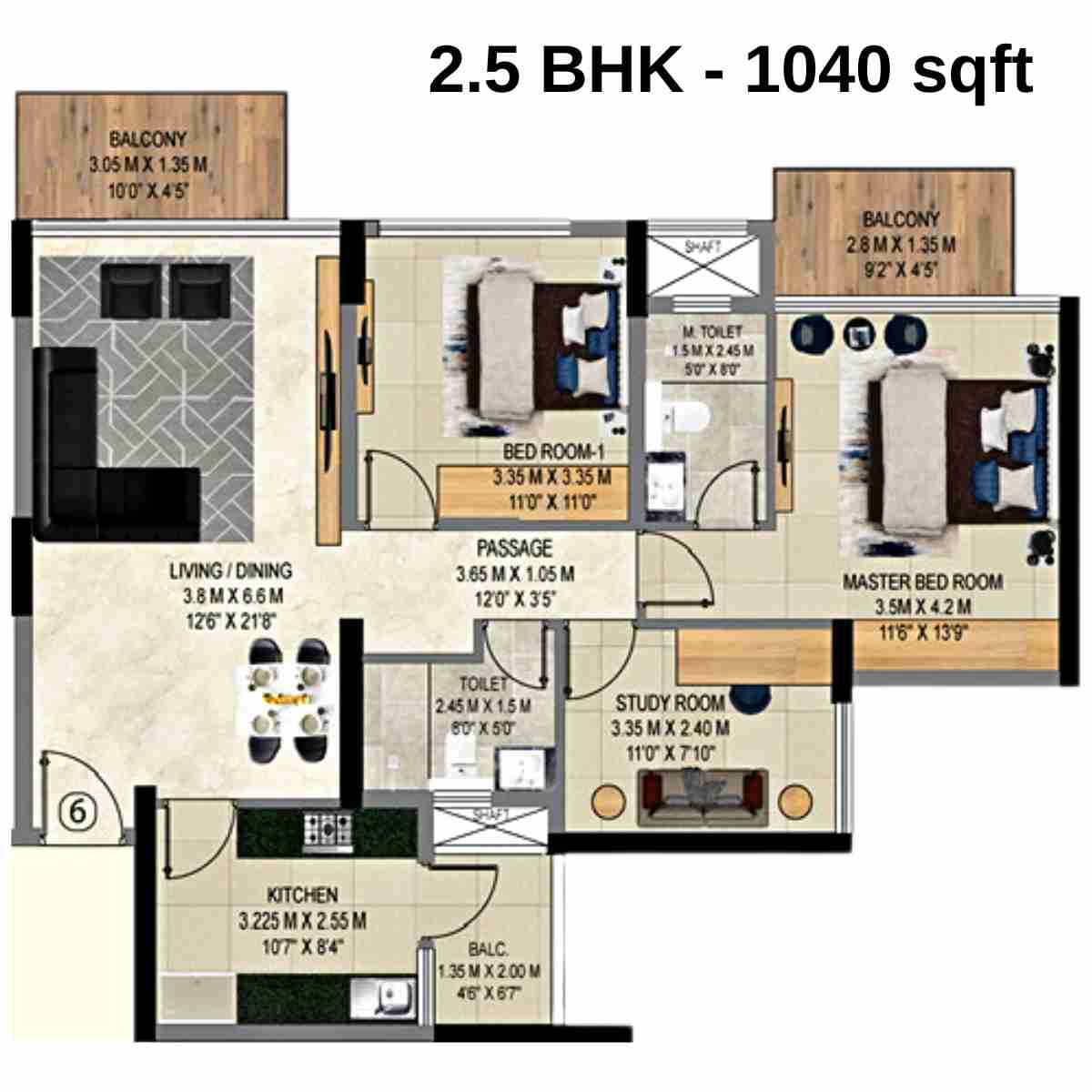 9PBR-Floor-Plan-B1-2.5-BHK-1040-sqft