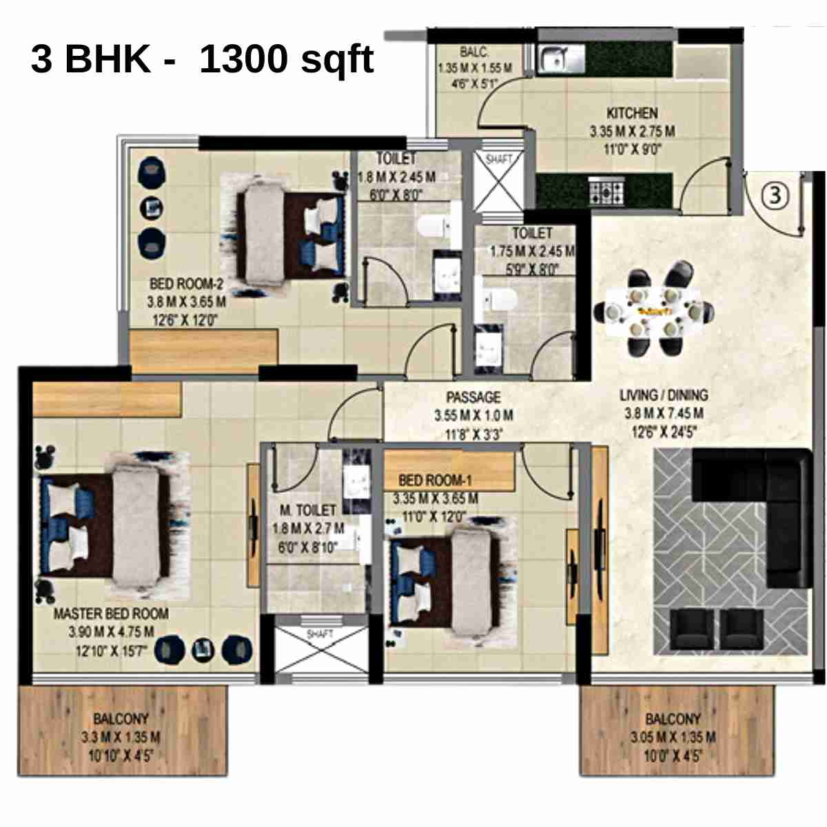 9PBR-Floor-Plan-B1-3-BHK-1300-sqft