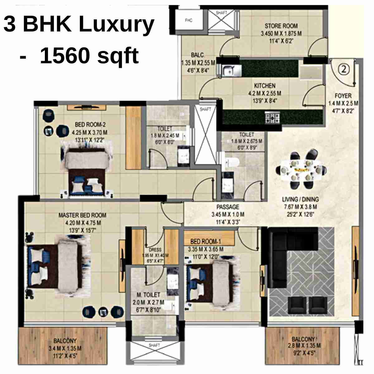 9PBR-Floor-Plan-B1-3-BHK-Luxury-1560-sqft