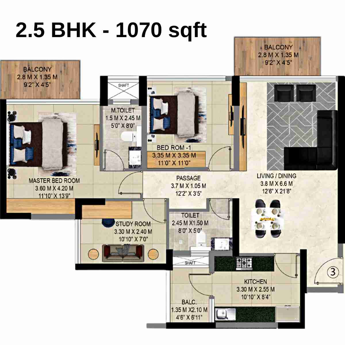 9PBR-Floor-Plan-B2-2.5-BHK-1070-sqft