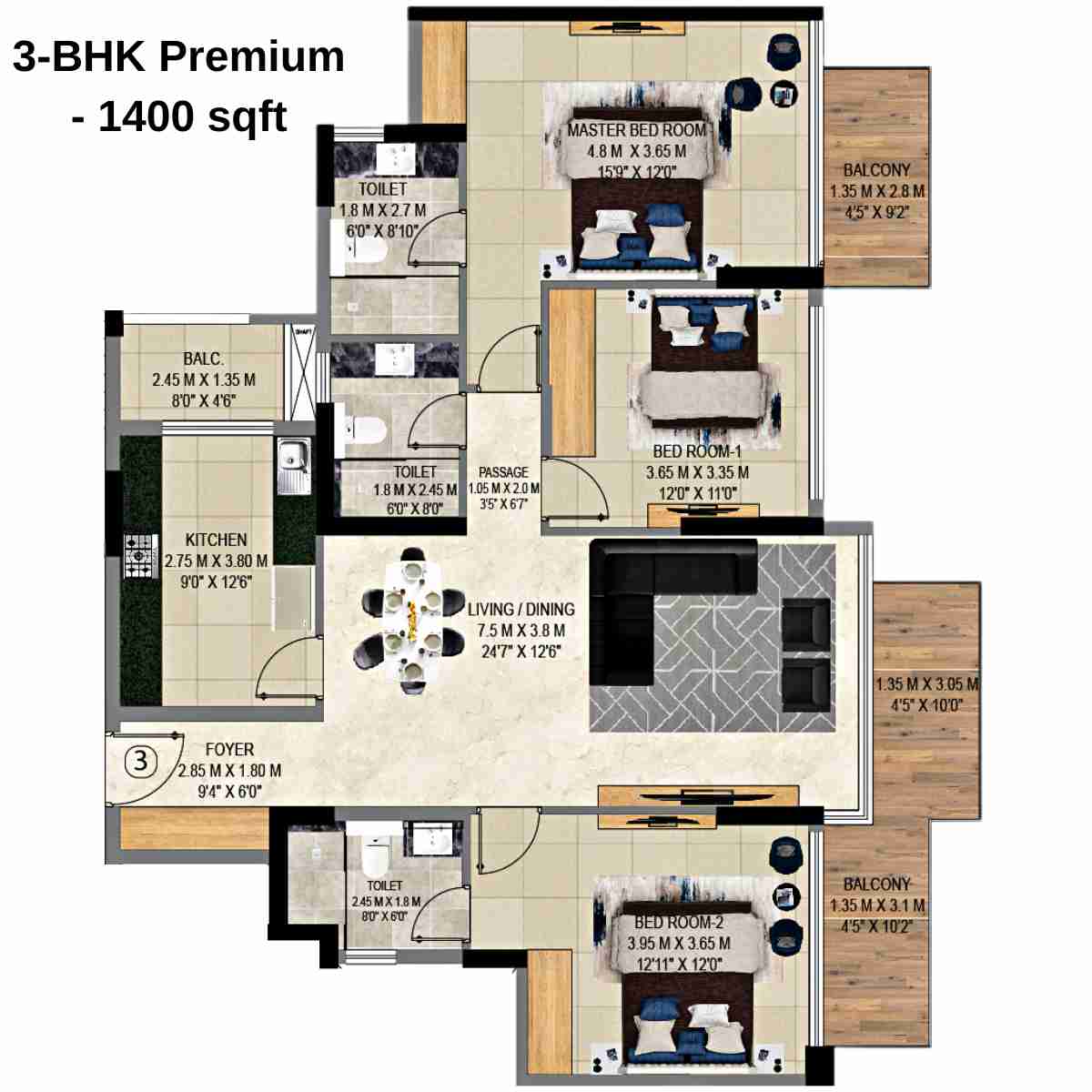 9PBR-Floor-Plan-C1-3-BHK-Premium-1400-sqft