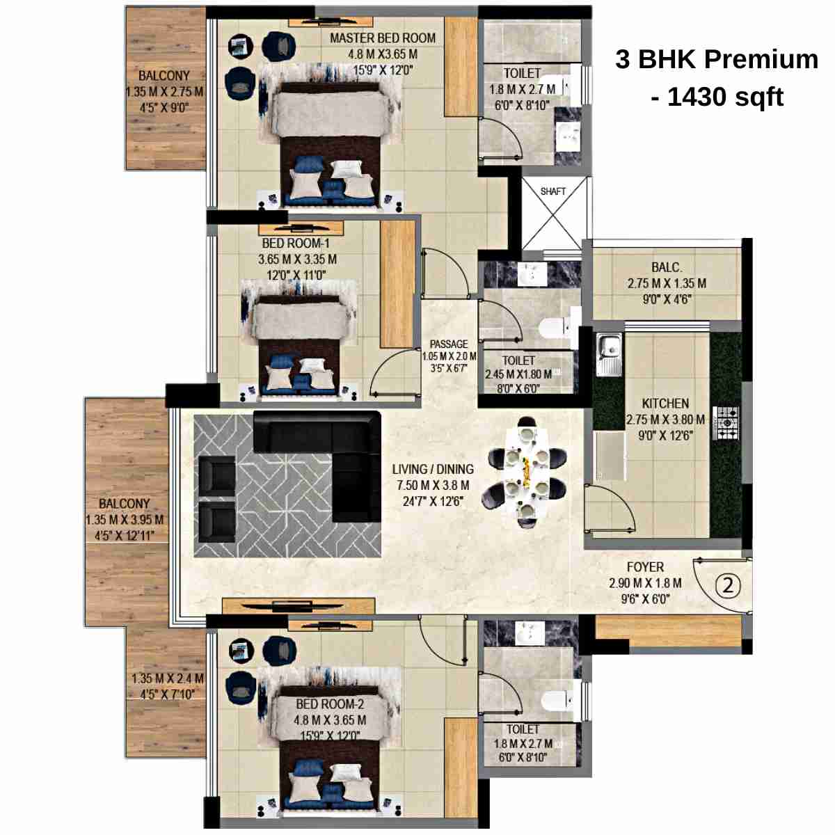 9PBR-Floor-Plan-C1-3-BHK-Premium-1430-Sqft